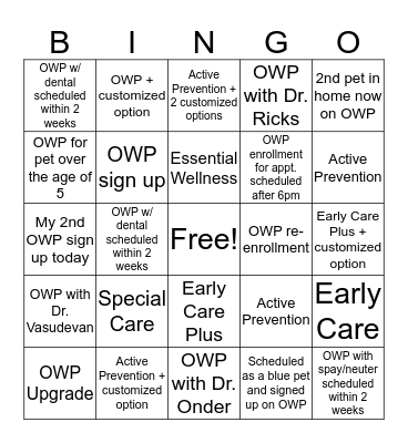 Midtown's OWP Bingo Champion  Bingo Card