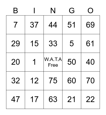 W.A.T.A Bingo Card