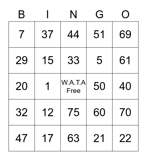 W.A.T.A Bingo Card