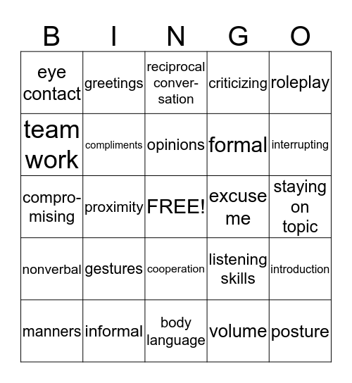 Communication Bingo Card