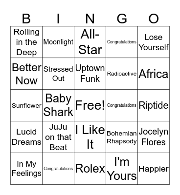 Song Bingo! Bingo Card