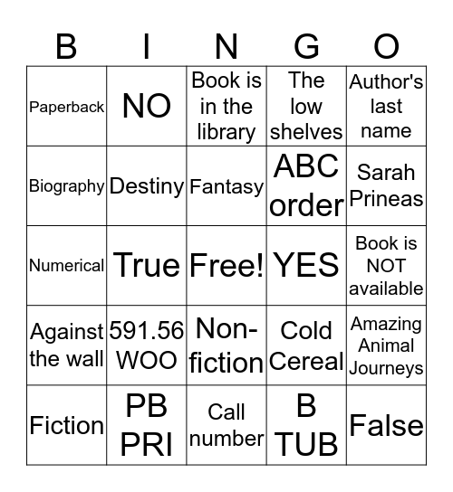 Library review Bingo Card