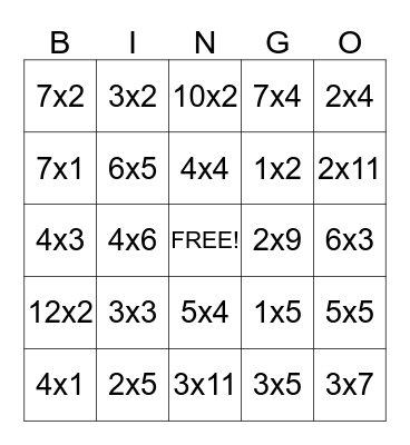 Math Facts Bingo Card