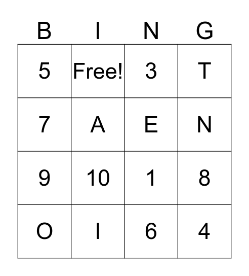 Cardinal Numbers and 1st Letters Bingo Card