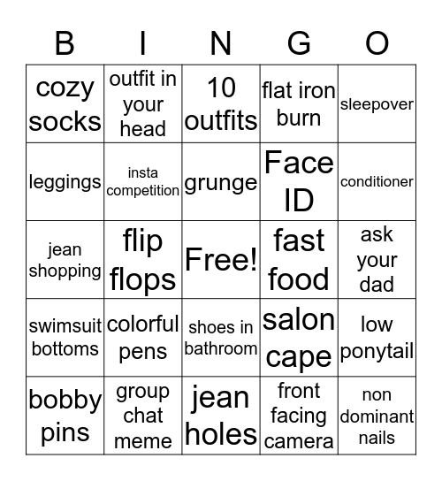 Girls Night Bingo Card