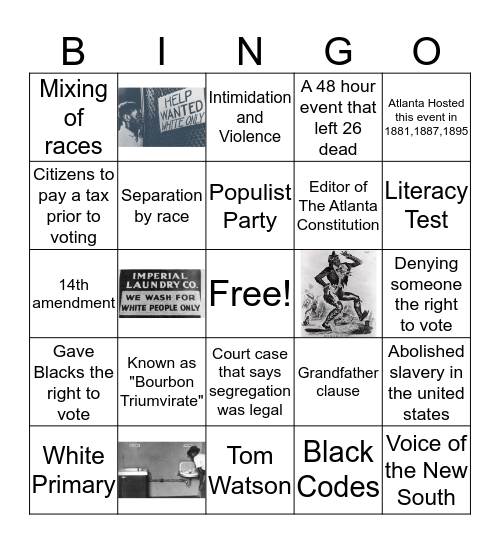 New South Bingo Card