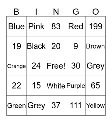 Numeros y Colores Bingo Card