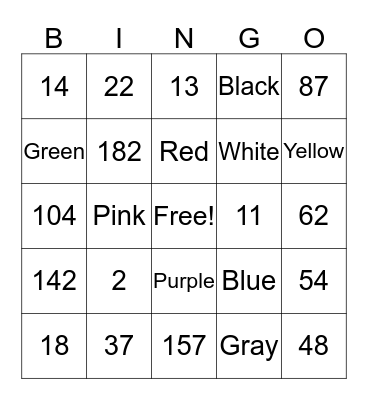 Numeros y Colores Bingo Card