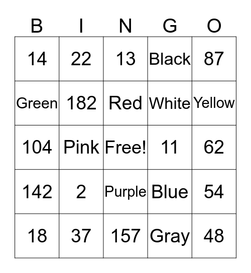 Numeros y Colores Bingo Card