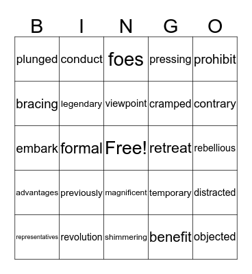 Revolutionary War Bingo Card