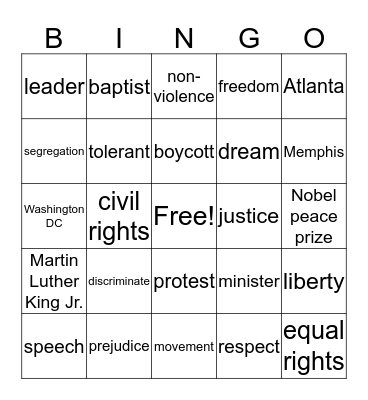 Martin Luther King Jr. Bingo Card