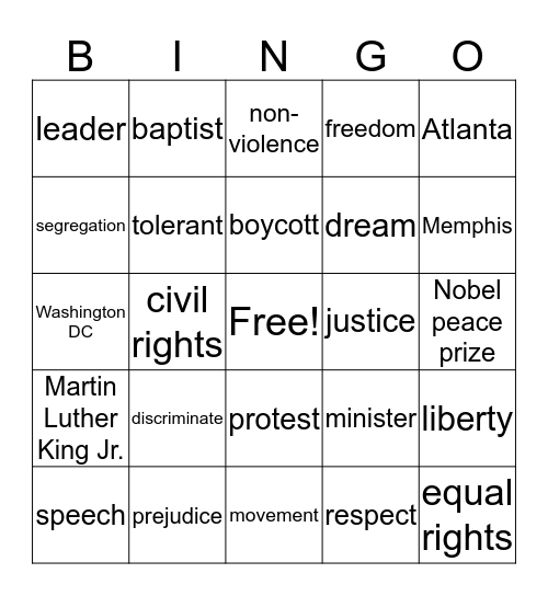 Martin Luther King Jr. Bingo Card