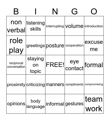 Communication Bingo Card
