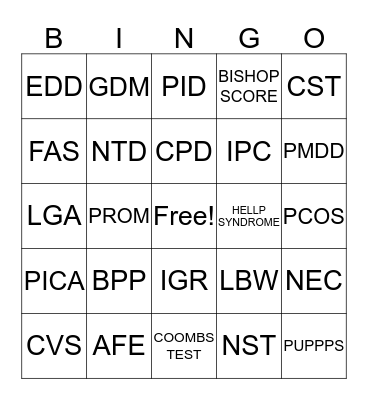 OB VOCABULARY Bingo Card