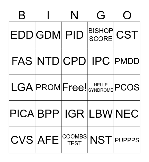 OB VOCABULARY Bingo Card