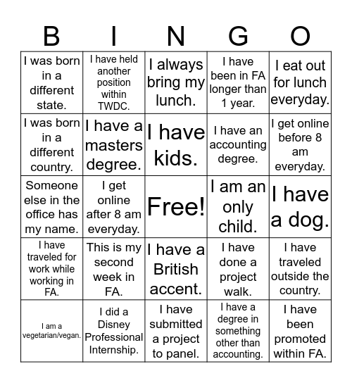 FA Bingo Card