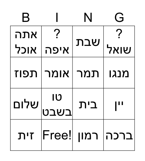 טו בשבט Bingo Card