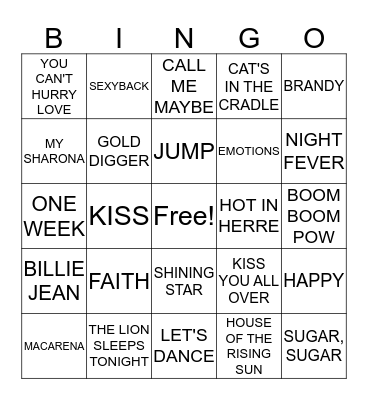 NAME THAT TUNE Bingo Card