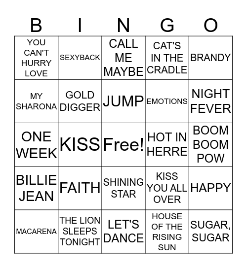 NAME THAT TUNE Bingo Card
