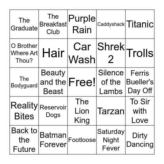 At the Movies Bingo Card