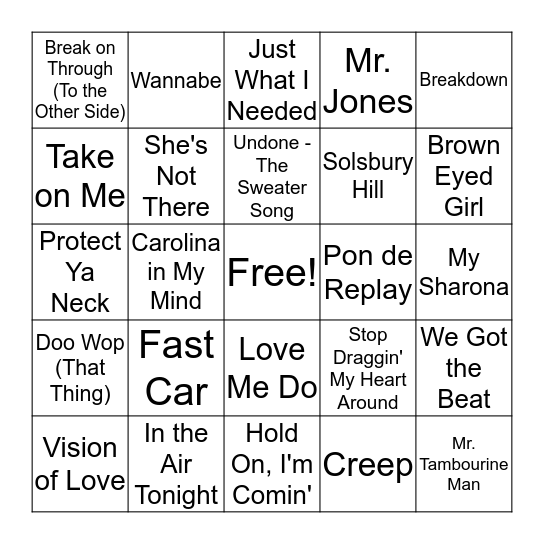 Debut Singles Bingo Card