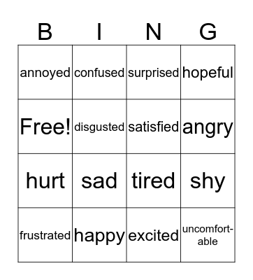 Emotions Bingo Card