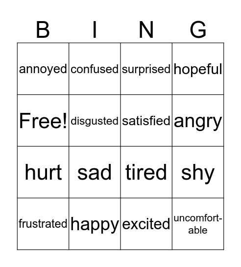 Emotions Bingo Card