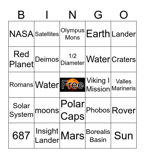Mars Bingo Card