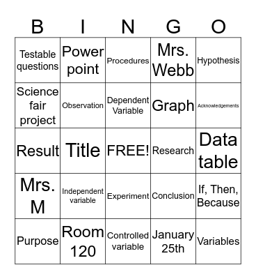 Science Fair  Bingo Card