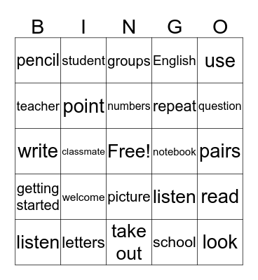 Welcome to Class! Bingo Card