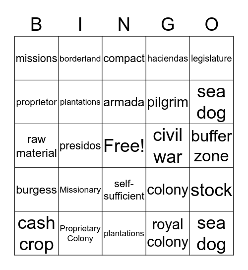 Colony Bingo Card