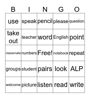 Welcome to Class! Bingo Card