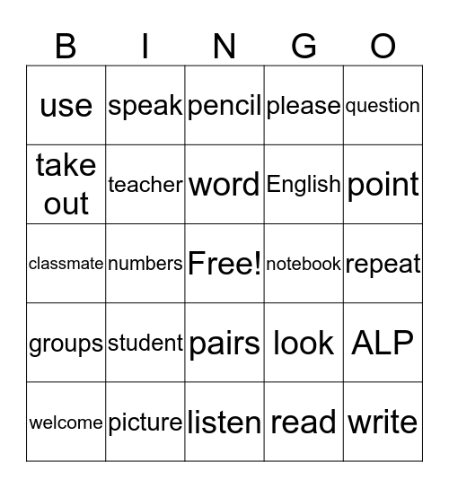 Welcome to Class! Bingo Card