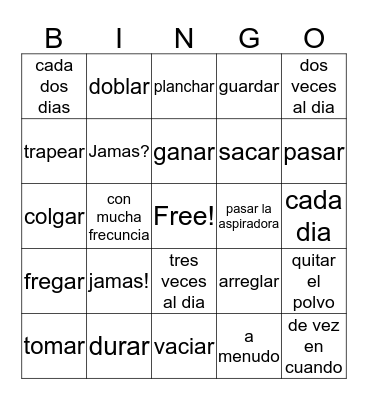 Housecleaning and Time Bingo Card