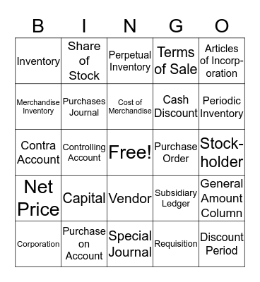 Accounting Ch. 9 Bingo Card
