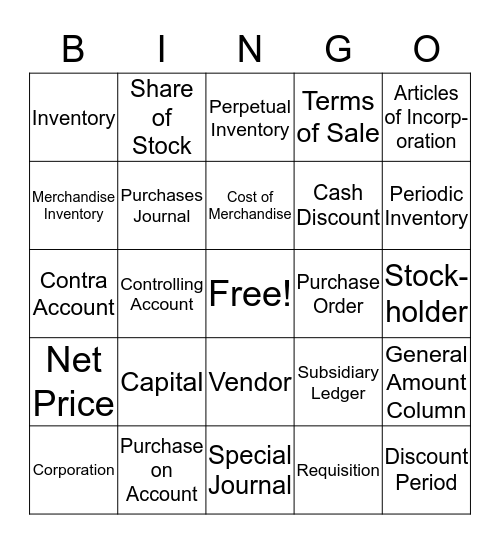 Accounting Ch. 9 Bingo Card