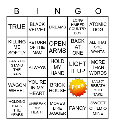 MXB100     KAMIKAZI KARAOKE Bingo Card
