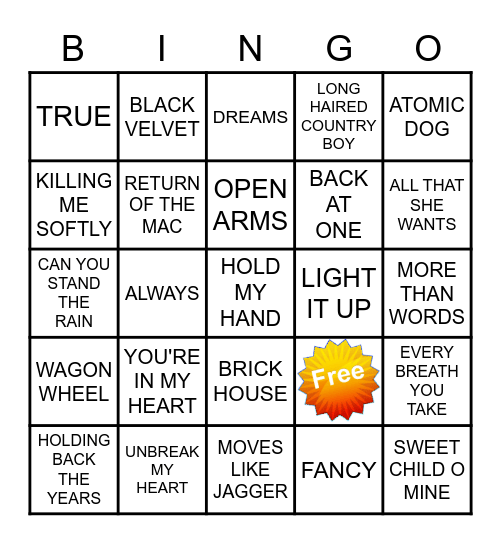 MXB100     KAMIKAZI KARAOKE Bingo Card