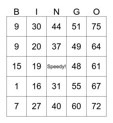 Speedy Spedball Bingo Card