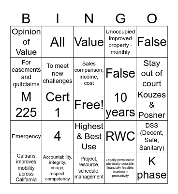 Eminent Domain Bingo Card