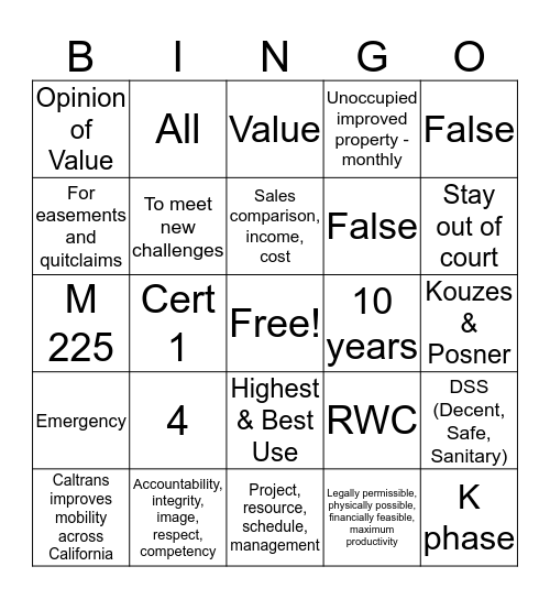 Eminent Domain Bingo Card