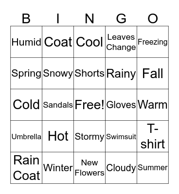 Weather Bingo Card