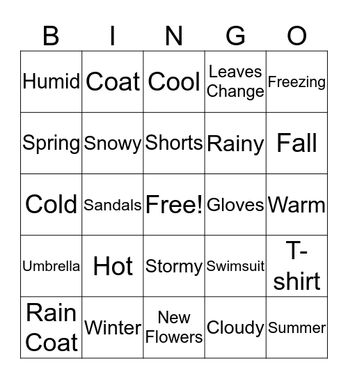 Weather Bingo Card