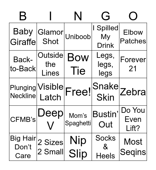 Prom Night Bingo Card