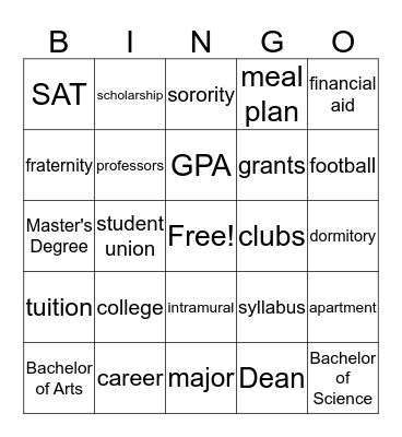 College BINGO Card