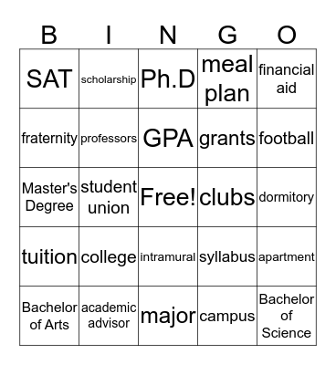 College BINGO Card