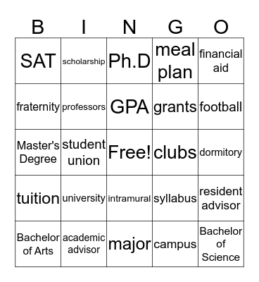 College BINGO Card