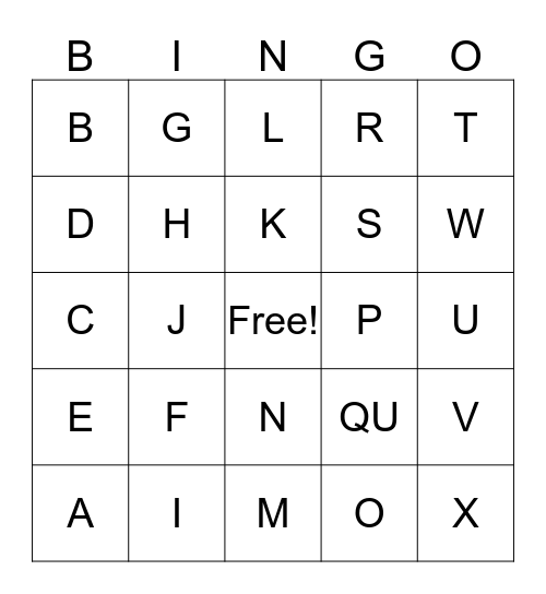 S Bingo Card