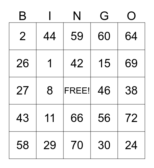 Casino Bingo Card