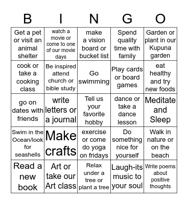 Caring for Kupuna Bingo Card